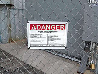 Large outdoor arc flash labels in line with OSHA safe work practices